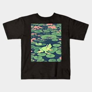 Vintage Cuban Tree Frog in the Lilypad Field Frog Lover Kids T-Shirt